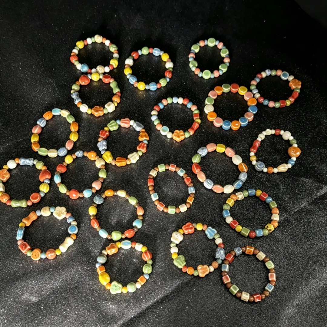 Unisex Boho Vintage Y2K Ceramic Charm Bracelet Set - Festival Wear Assorted Packs, Mixed Beads Stretch Bracelets, Colorful Stackable Costume Jewelry Gift for Men-Women