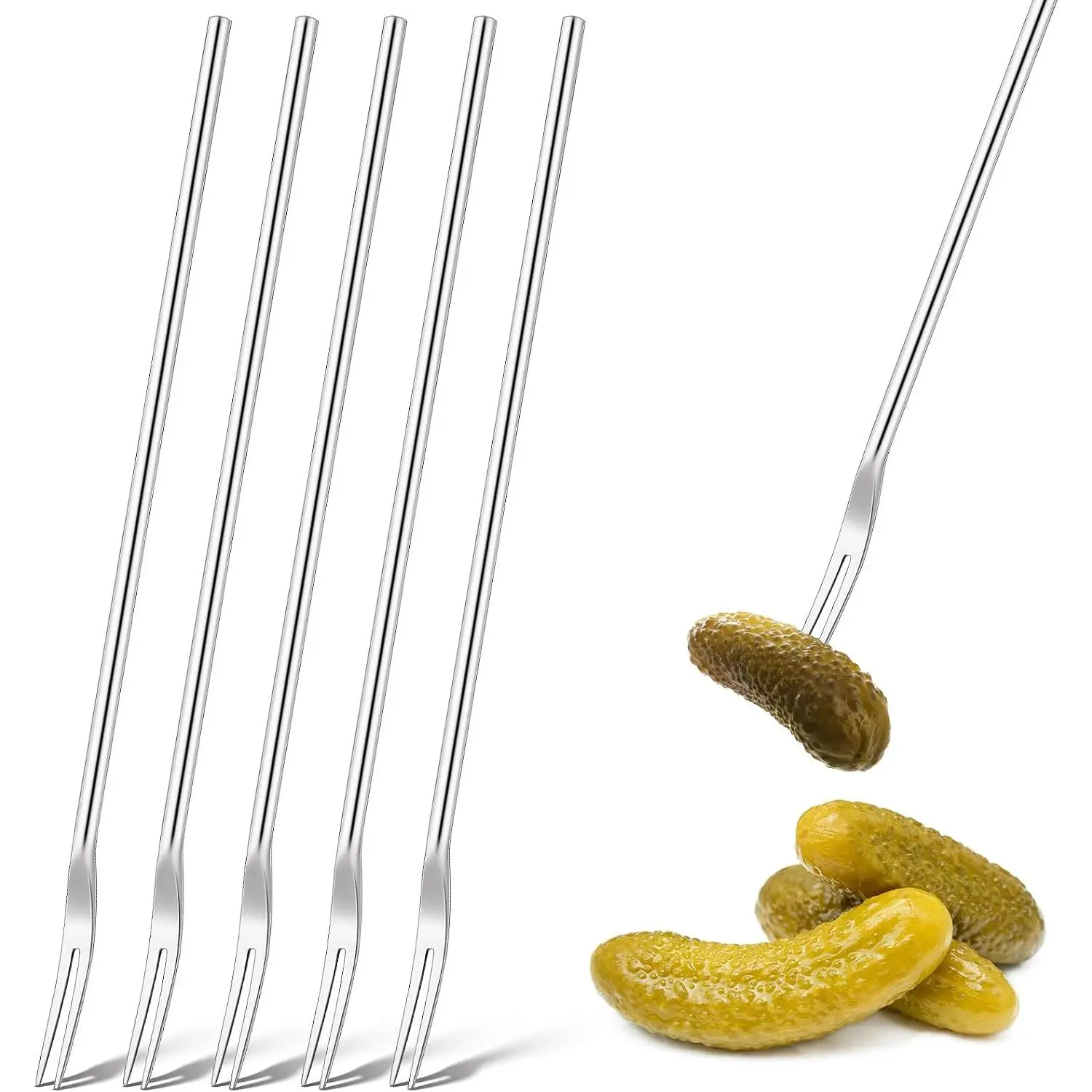 5 count Pickle Fork, 8.66 Inches Long Handle Olive Fork 304 Stainless Steel Pickle  Grabber Tool for Jar  Dessert Fruit, 2 Prong()