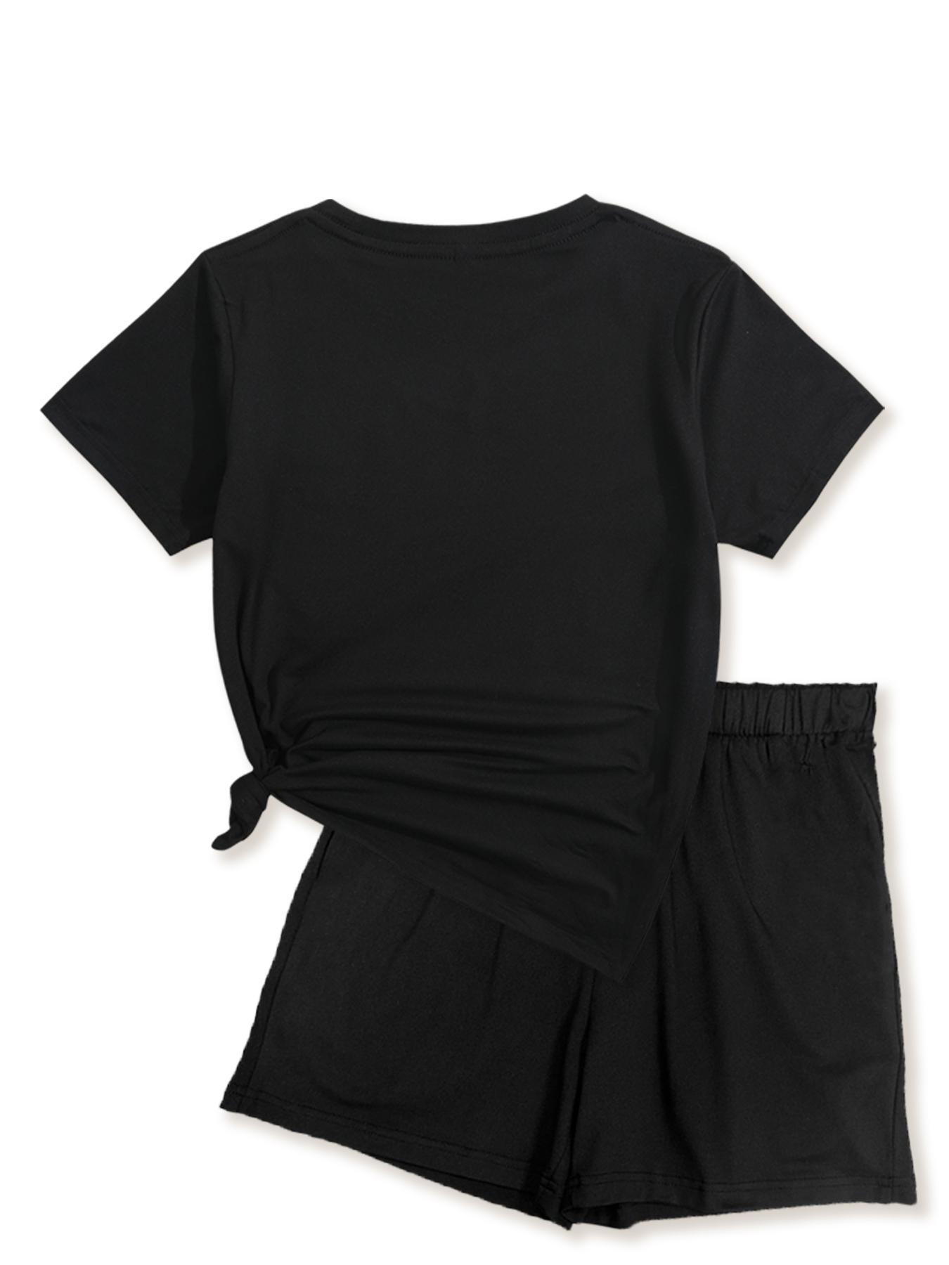Women's Summer Casual Set, Regular Fit Short Sleeve Top & Shorts, Plain Color Women's, Comfortable Daily Wear Women's Summer Casual Set, Regular Fit Short Sleeve Top & Shorts, Plain Color Women's, Comfortable Daily Wear