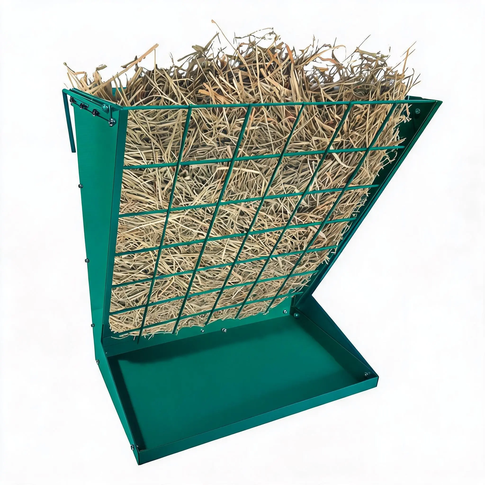 Wall Mount Hay Feeder, 2 in 1 Hay and Grain Feeder, Heavy Duty Galvanized Steel Hay Rack with Adjustable Distance