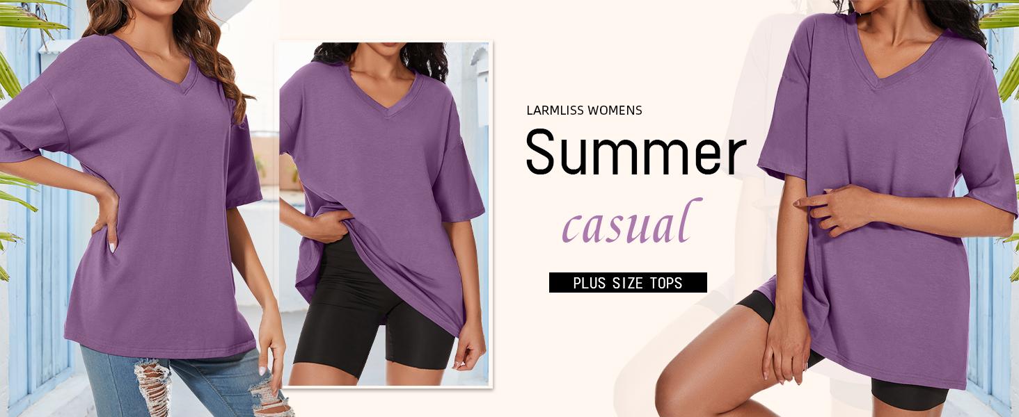 Women's T Shirts Oversized V Neck Striped Tees Half Sleeve Casual Comfy Cozy Cotton Tunic Tops Summer