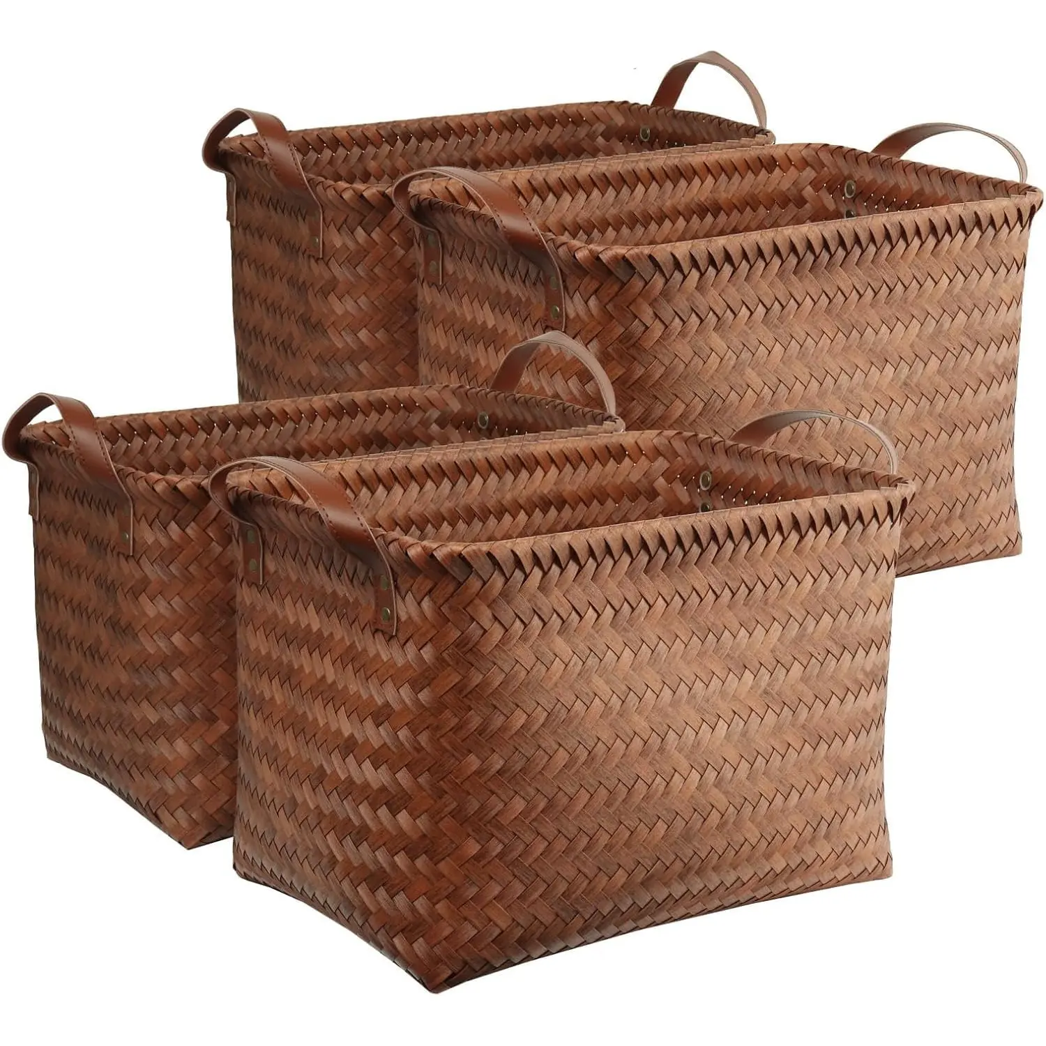 Wicker Storage Baskets Set of 4 Handwoven Brown