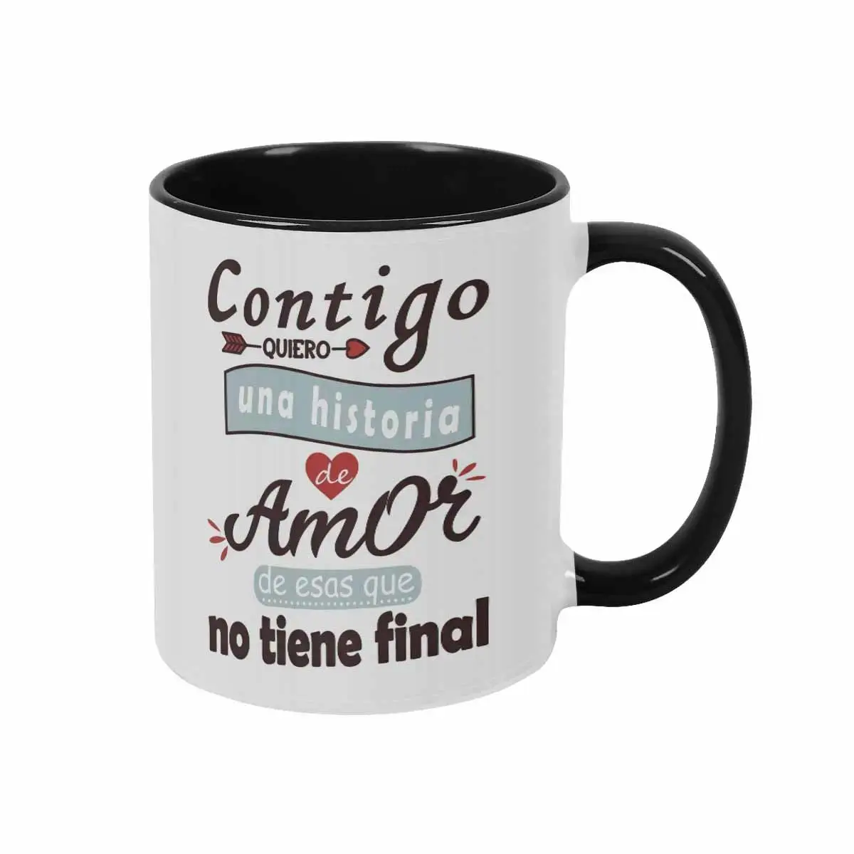 Contigo Love Story Ceramic Mug - 11oz/15oz Printed Romantic Spanish Quote Heart-Arrow Design, Halloween Coffee Bar Decor, 1-Size Gift for Teachers, Coaches, Valentine’s Day Anniversary Couple Kitchen Drinkware, One Size