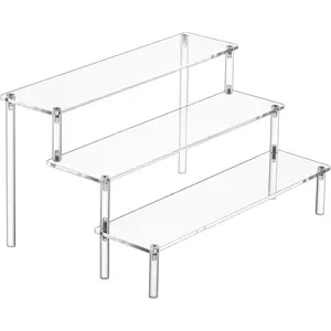 Large Acrylic Display Risers, Perfume Stand Organizer, Clear Acrylic Shelf Risers for Display Stands for Food, Tabletop Use, Amiibo Funko POP Figure, 3 Tier Clear Cupcake Stand Risers