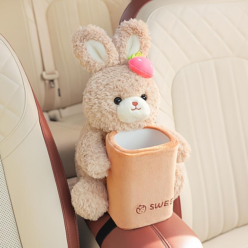 1 Cute Bear and Rabbit Car Tissue Holder and Trash Can 2-in-1, Fun and Practical Multifunctional Car Storage Rack, Used for Storing Armrests, Convenient for Storing Tissues, Phones, Keys, and Other Items, Cute Animal Car Interior Accessories