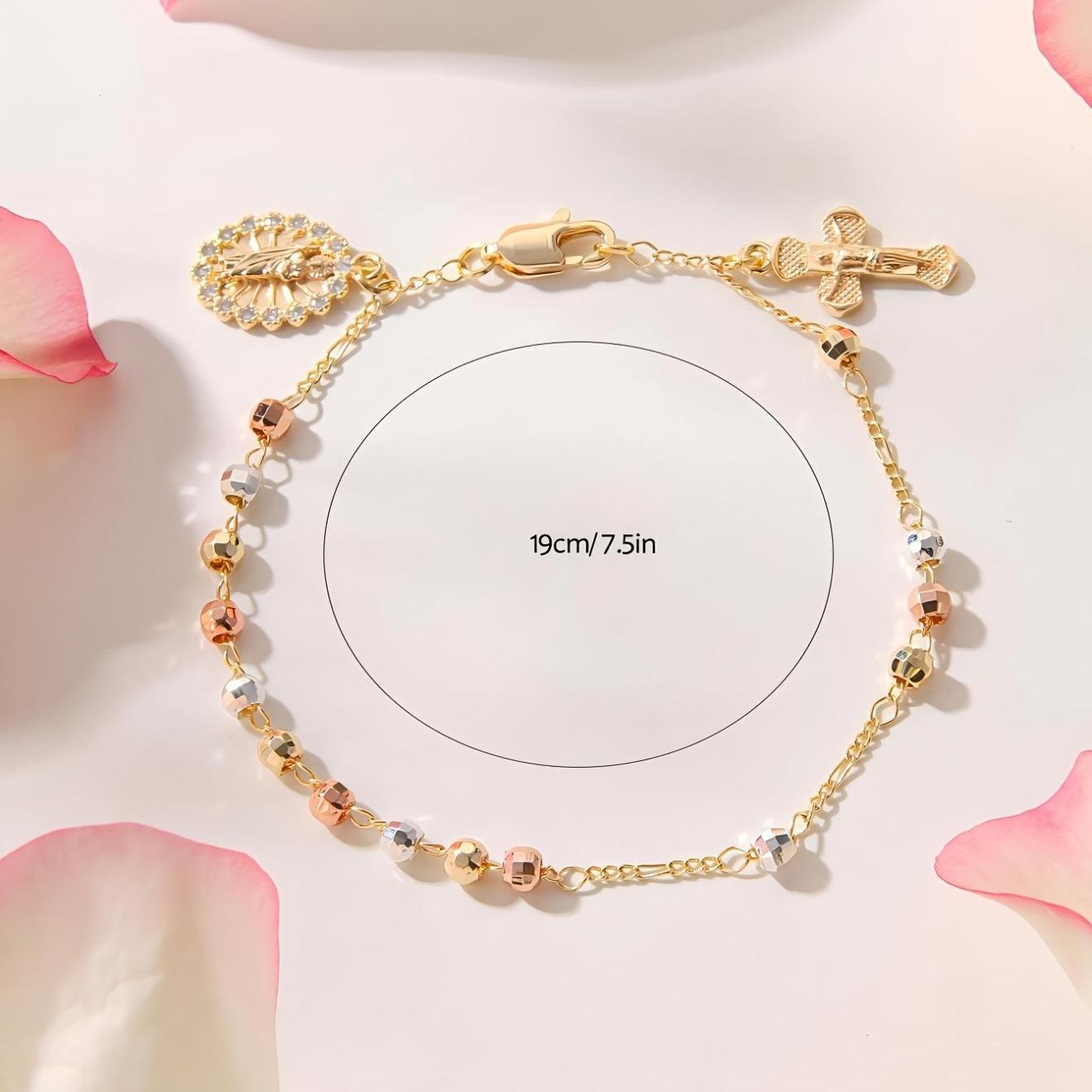 2026 Best-Selling Cross & Heart Bracelet—Featuring Micro-Set Tri-Color Octagonal Beads. This "Light Luxury" Gold Jewelry Piece is the Ultimate Gift for Mothers and Girlfriends—A Perfect Selection for Mother's Day.