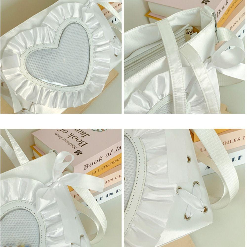 Creative Lace-up Heart Itabag Ribbon PU Anime Tote Bag Badge Display Love PVC Transparent Shoulder Bag Men