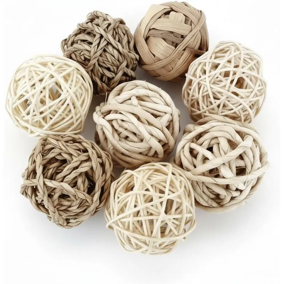 Rattan Balls for Bowl Filler Decor, 10 PCS Natural Handmade Wicker Decorative Orbs (2.8"–4.7") for Vase, Centerpiece, Home Table & Wedding Party