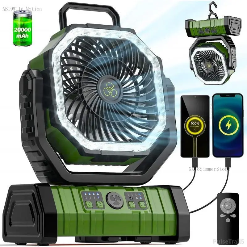 20000mAh Rechargeable Camping Fan with LED Light, Portable Multi-functional Fan with 360 °     Rotating Hook, Oscillating Emergency Camping Fan Cordless Rotatable Battery Powered Lightweight, smartliving GiftPulseTrail5AB19Wild Motion XX18SimmerStone