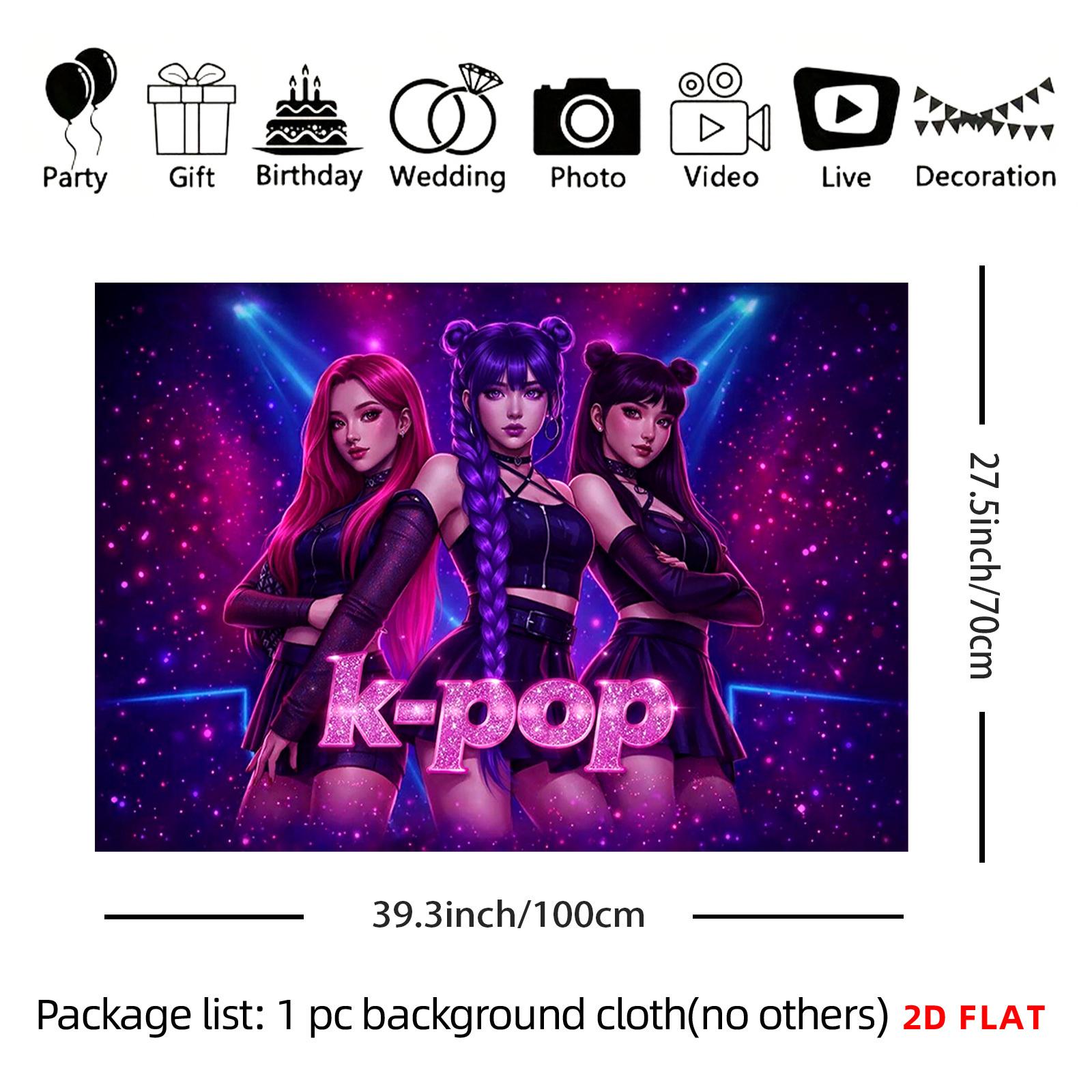 Two-dimensional plane pattern printed tapestry - Korean pop idol group, music ensemble, bright colors, purple background, performance scene, room wall decoration,suitable for living roomoffice,party decoration funny decorative tapestry durable man