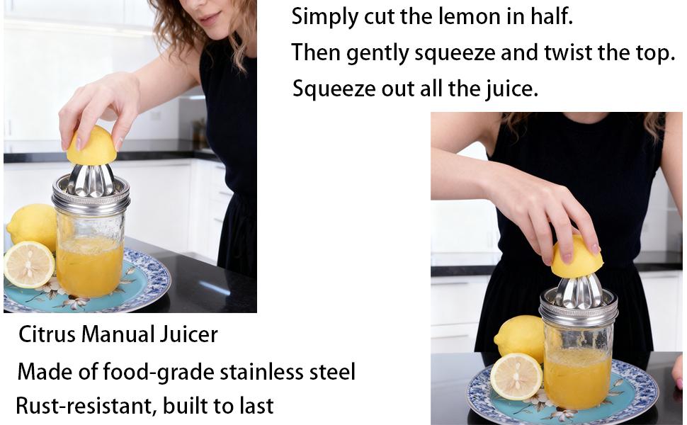2-Pack Stainless Steel Mason Jar Juicer Lids, Manual Citrus Reamer for Wide Mouth Mason Jars, Lemon Juicer Attachment