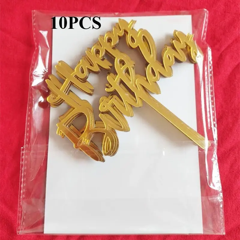 10-Pack Chic Reusable Acrylic Birthday Cake Toppers - Easy Setup & Universal Party Decor