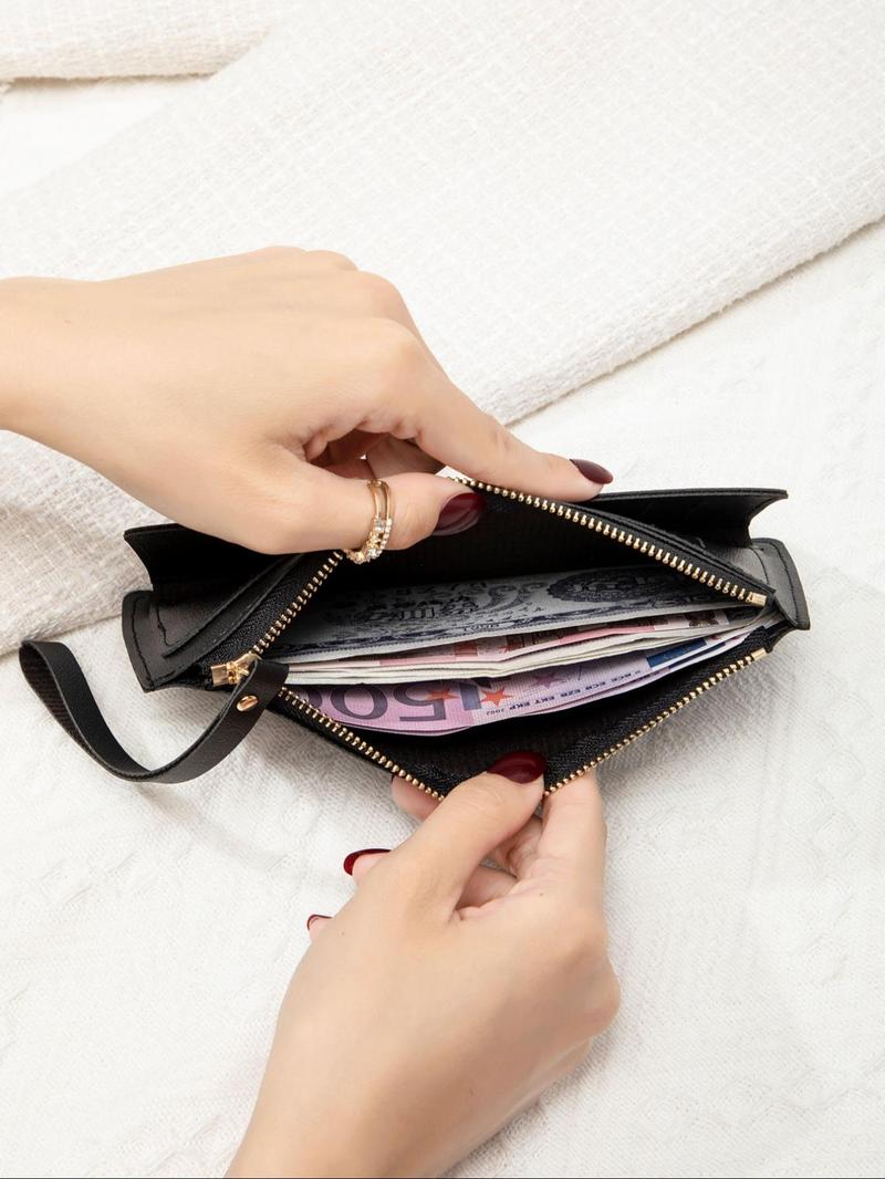 Women's Solid Color Zipper Long Wallet, Fashionable PuLeather Wallet, Multi-functional Card Holder for Daily Use，Christmas Gift, Valentine's Day Gift, Ideal Gift