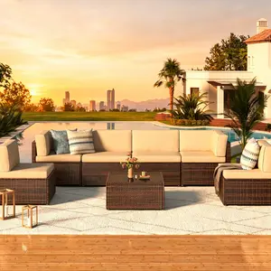 7-Pieces Outdoor Wicker Sofa Set PE Rattan Patio Furniture,All-Weather Sectional Sofa for Porch Deck Garden