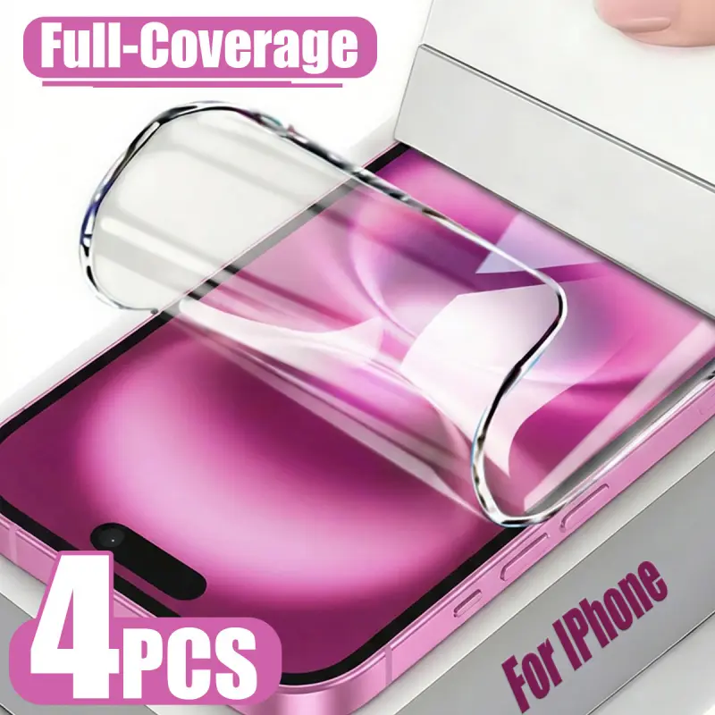 Four-piece hydrogel film set suitable for iPhone 13/14/15/16/17 Promax/Pro/16 Plus/16e/17 Air, 4pcs (hydrogel high-definition) flexible hydrogel phone film, thin and transparent, self-healing, scratch-resistant and durable, fingerprint-resistant, basic pr