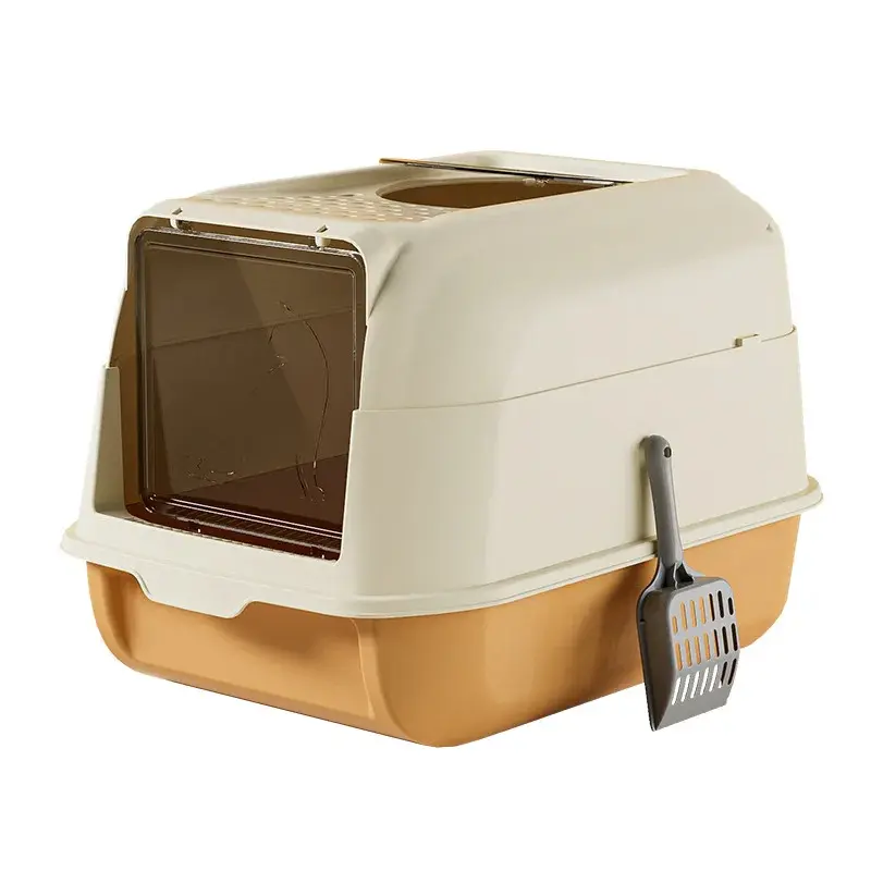 Gray Fully Enclosed Cat Litter Box - Large Capacity, Odor-Proof, Easy-To-Clean, Compact Balanced Outline, Environmental Protection Design for Bedrooms & Studio Apartments