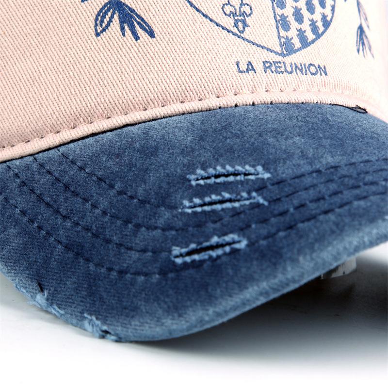 Pure cotton five-panel printed motorcycle baseball cap, trucker cap, distressed washed hat, outdoor sun hat, trendy Korean style