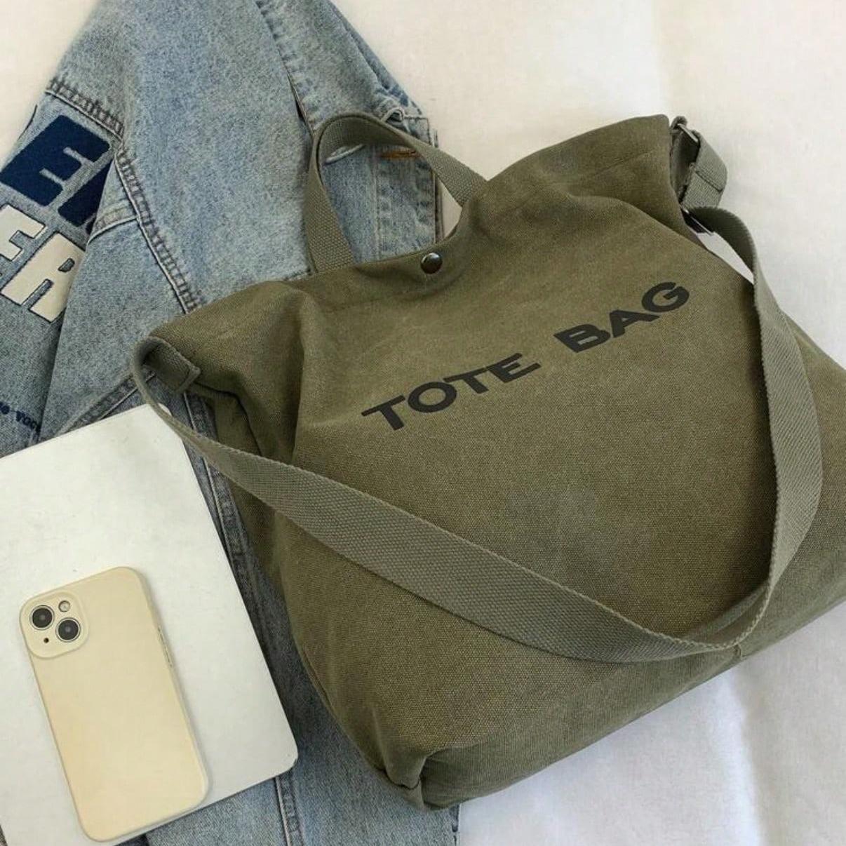 Large Capacity Letter Graphic Canvas Tote Bag For Women, Fashion Handbag Casual Commuter Shoulder Bag, Minimalist Lightweight Big Capacity Female Satchel Bag, Versatile Vintage Tote Crossbody Bag, New Simple Style Women Tote Bag Fit For Work School