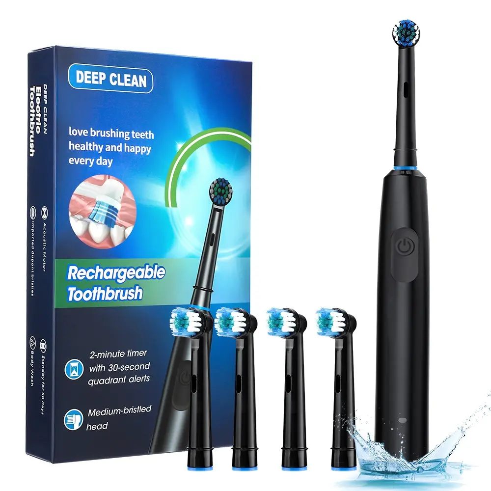 Electric Toothbrush with Left-Right Rotation, 5 Modes Timer, Adult Rotating Toothbrush, Oral Care Essential, Tooth Cleaning, Spin Toothbrush, Rechargeable Toothbrush