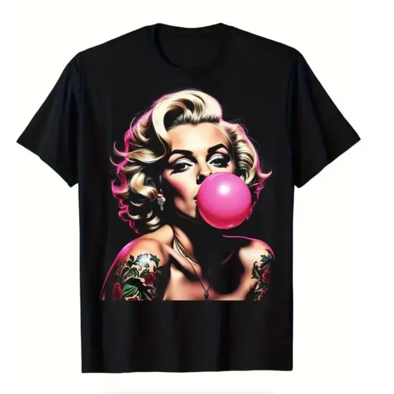 Men's Vintage Pin-Up Tattoo Graphic T-Shirt with Bubblegum Print, Soft 100% Pure Cotton Casual Short Sleeve Top, Shortsleeve