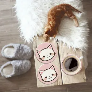 4-Pack Cute Cat Pattern Wooden Coasters, 4-Inch Round Heat-Resistant Coffee Table Coasters, Stylish and Durable Kitchen Decor