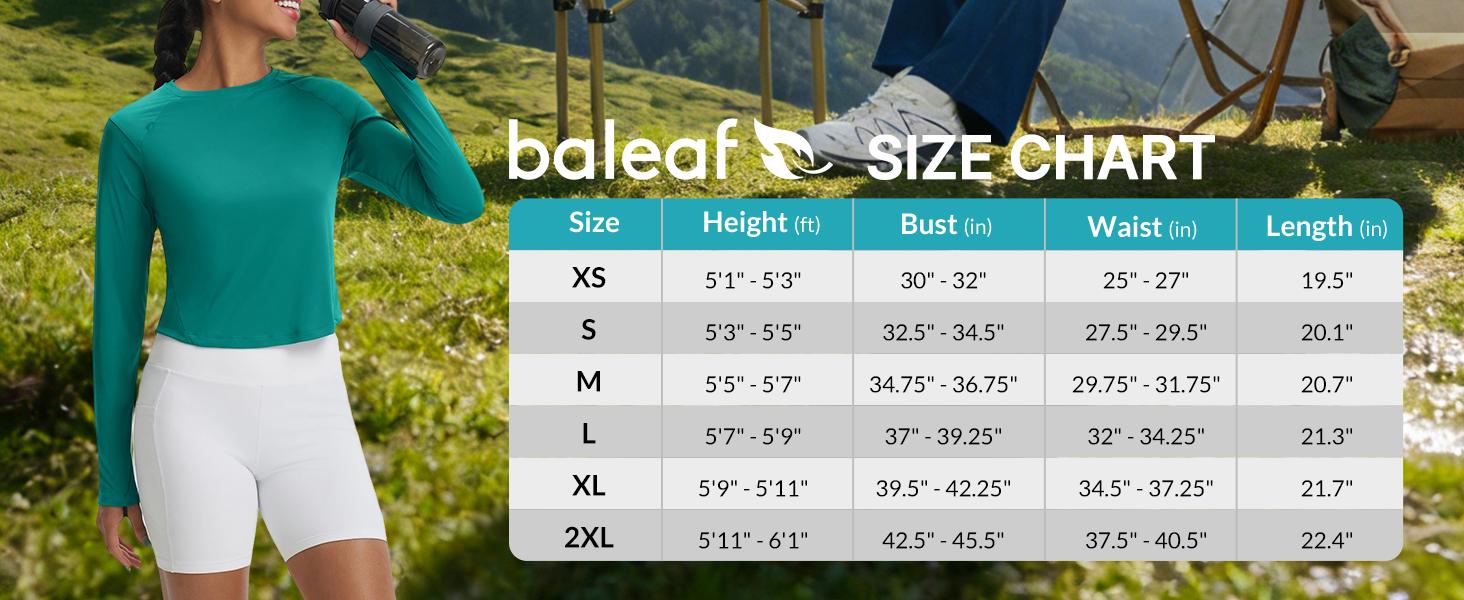 baleaf 2026 New Women's UPF 50+ Long Sleeve Sun Shirts Crop Rash Guard UV Workout Tops SPF Slim Fit Lightweight Athletic Hiking [PC:bho026]