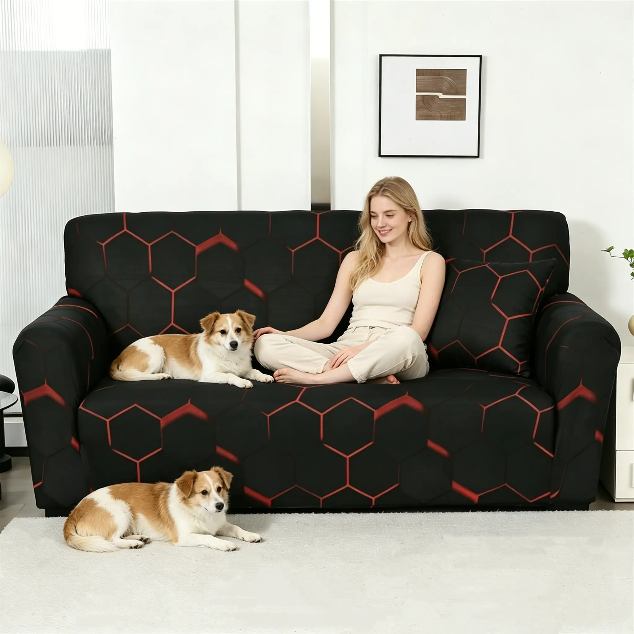 Geometric Pattern Sofa Cover, 1 Count Soft Comfortable Sofa Slipcover, Dustproof Sofa Protector for Home Living Room, Home Decor