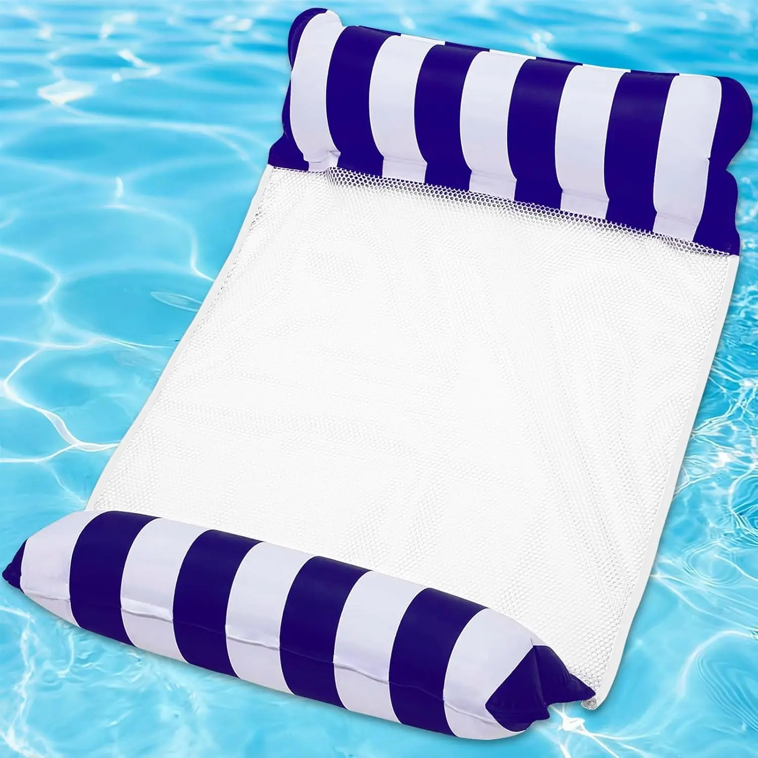 4-in-1 Inflatable Pool Float Hammock for Adults, Floating Water Lounger with Headrest & Footrest