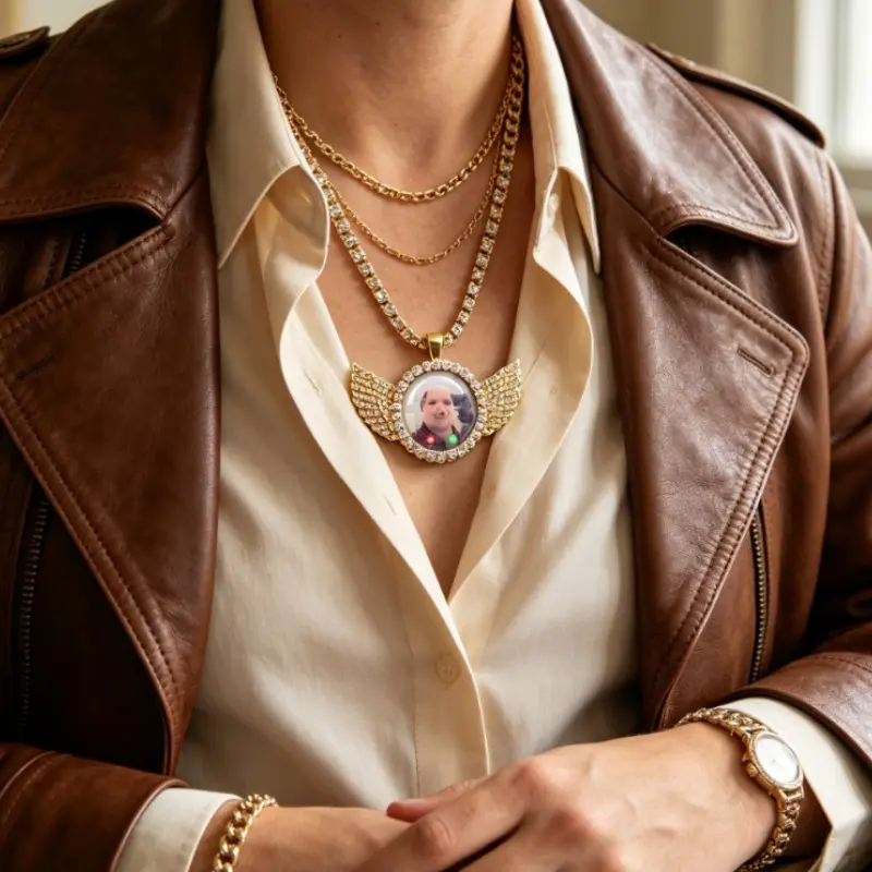 Humorous Angel Pendant Necklace, Round Angel Wings Rhinestone Necklace, Funny Time Stone Pendant, Unique Jewelry Gift Idea
