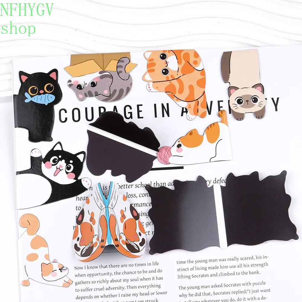 Cute Cat Magnetic Bookmarks for Book Lovers, Foldable Double-Sided Cartoon Kitten Page Clips, Scratch-Resistant Soft Magnets, Ideal for Reading, Studying and Journal Notebook Use