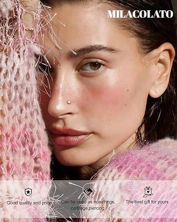 Milacolato 18Pcs Nose Rings Studs - 316L Surgical Steel 14K Plated Gold Nose Studs Double Hoop Nose Ring for Women Men 18G/20G Nose Rings Stud Hypoallergenic Nose/Body Piercing Jewelry 1.5mm 2mm 2.5mm 3mm CZ