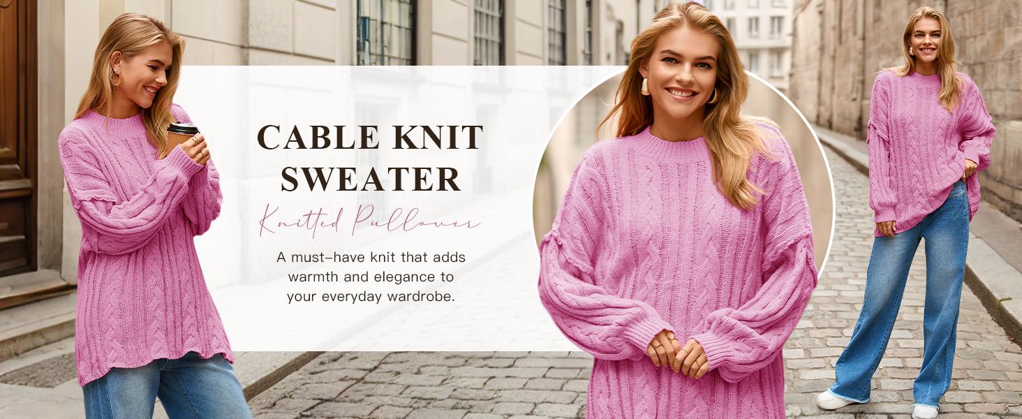 Womens Oversized Sweaters Chunky Cable Knit Crew Neck Casual Long Lantern Sleeve Fall Tunic Sweater Tops Womens Oversized Sweaters Chunky Cable Knit Crew Neck Casual Long Lantern Sleeve Fall Tunic Sweater Tops