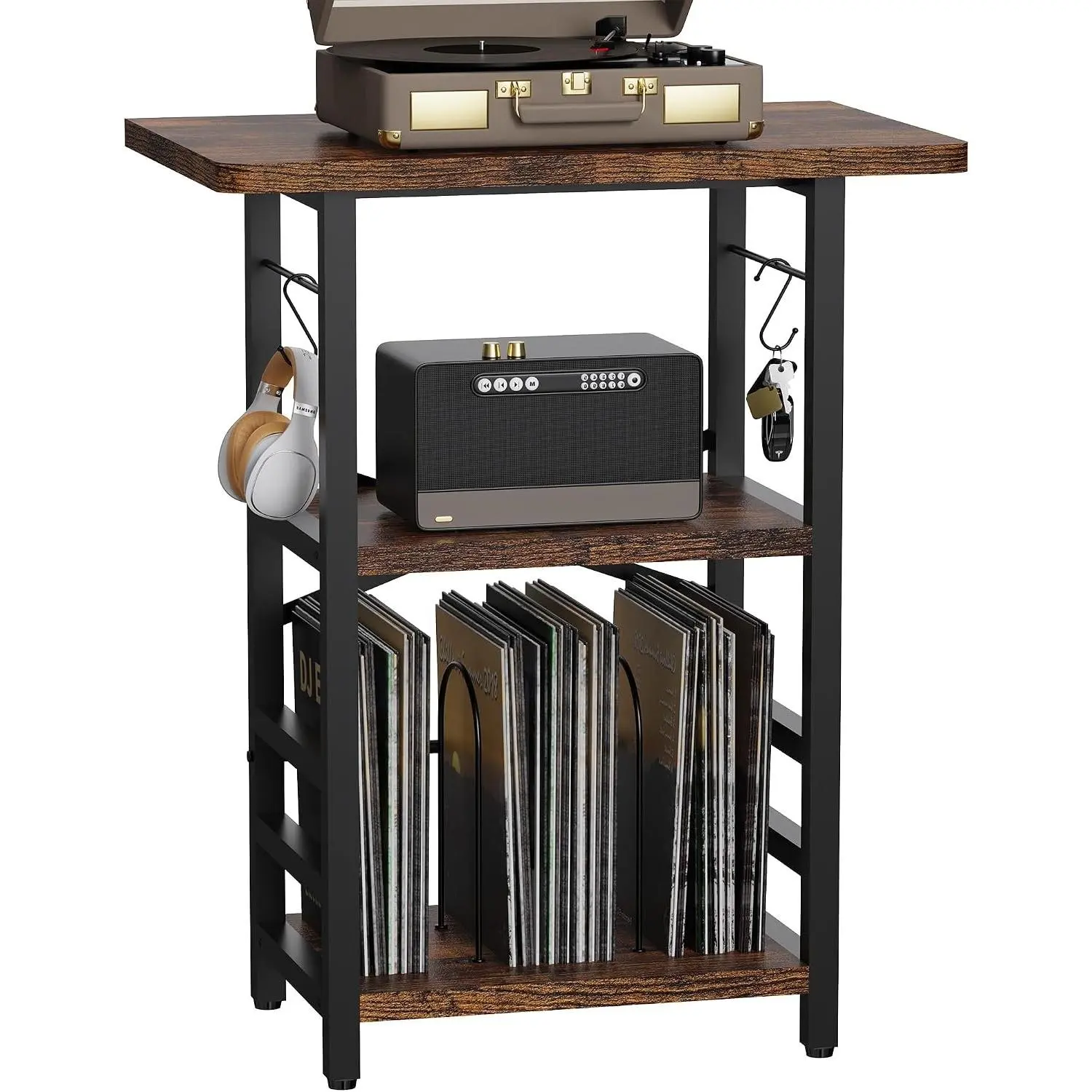 Record Player Stand with Extended Desktop,Large Record Player Table with Vinyl Turntable Stand with Record Holder Vinyls Display Shelf for Music Room Studio, Rustic Brown