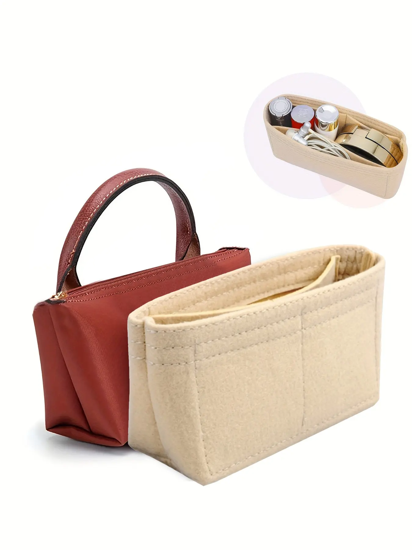 Mini Felt Bag Organizer Insert with Multi Pockets, Lightweight Purse Shaper & Liner for Mini Tote Shoulder Bag