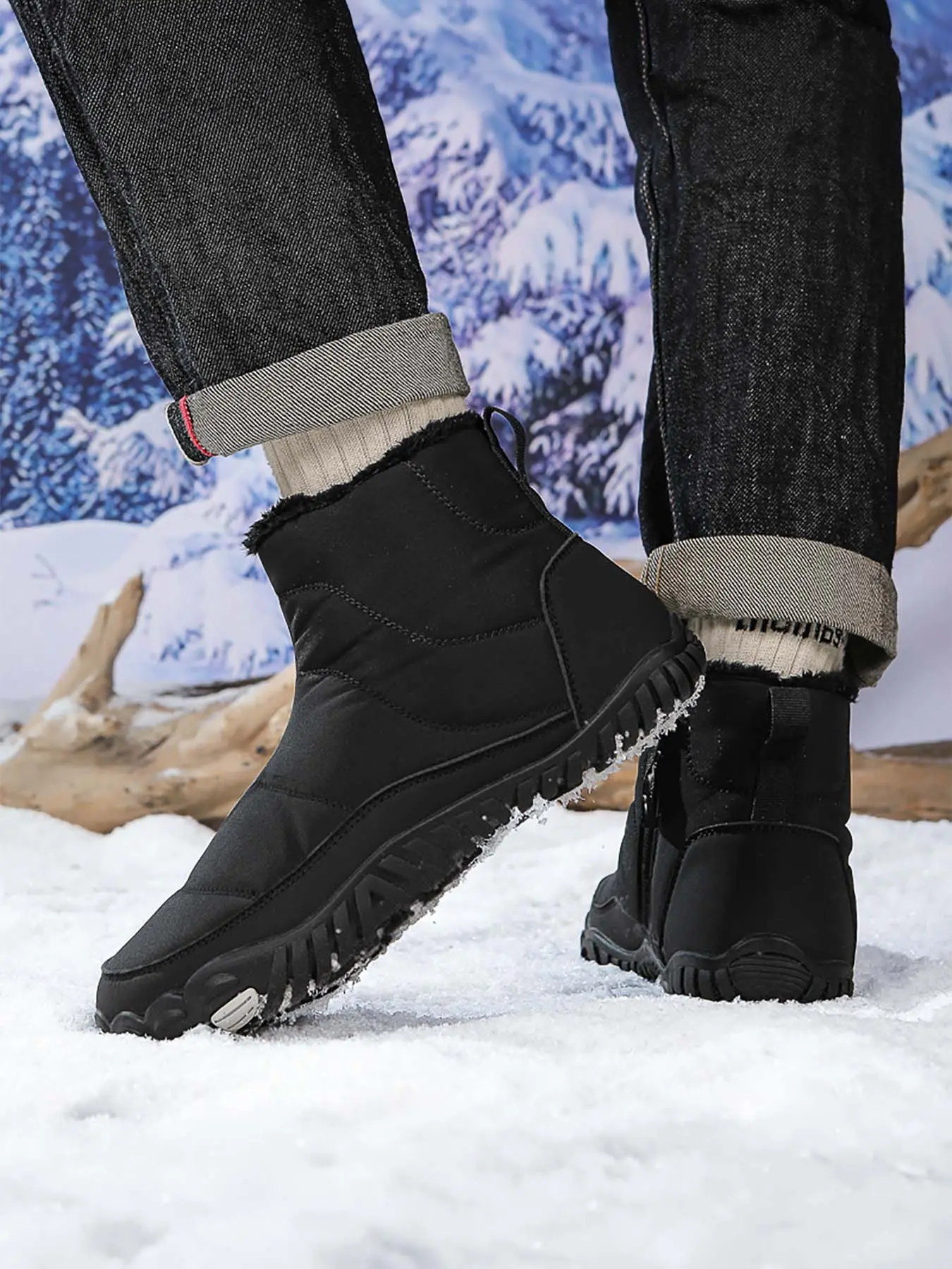 Men's Fleece Lined Barefoot Snow Boots, Wide Toe Box, Waterproof Non-Slip Winter Boots for Commute & Hiking