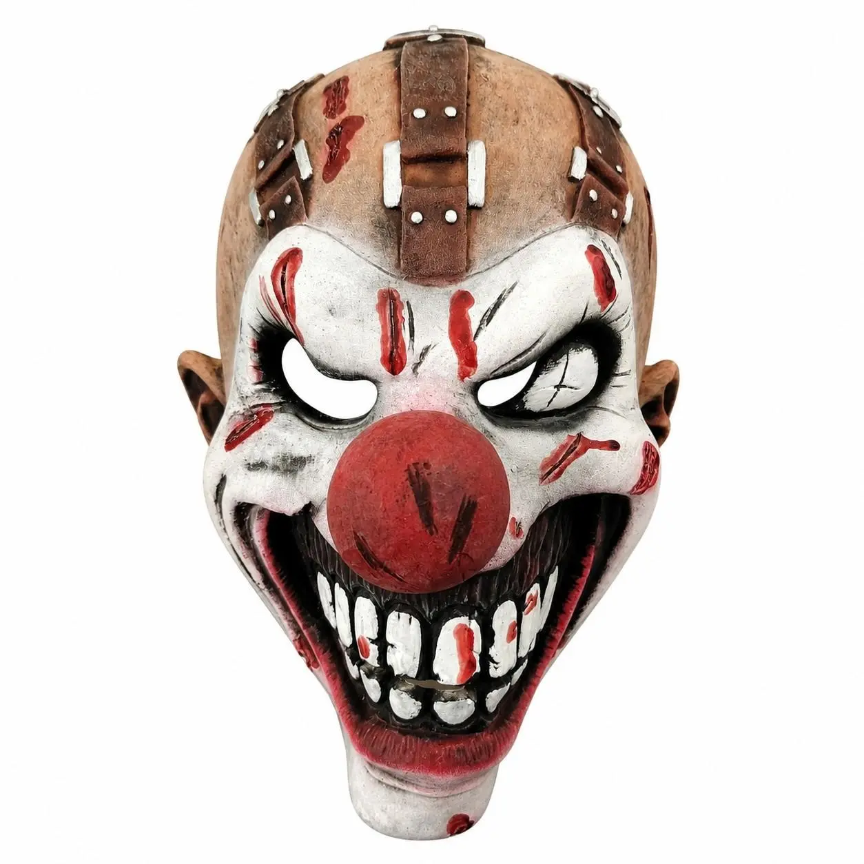 Scary Clown Latex Mask, Red Nose Horror Full Head Mask for Halloween Party, Haunted House, Cosplay Costume PropScary Clown Latex Mask, Red Nose Horror Full Head Mask…