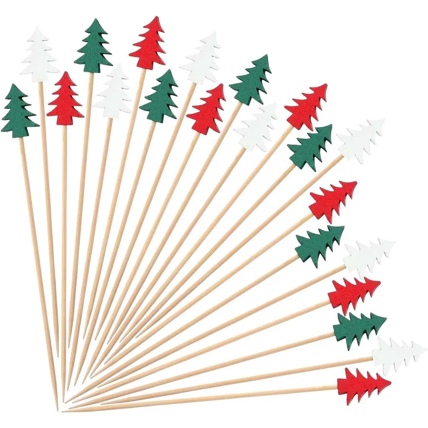 100 count Christmas  Picks 5.12 Inch Holiday  Party Fruit Sticks, 3 Color Pinetree Decorative Toothpicks for  Drink Dessert Appetizers