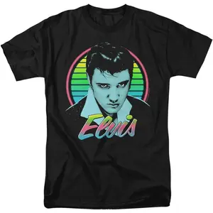 Elvis Presley Neon King Unisex Adult T Shirt for Men and Women Elvis Presley Retro Neon Synthwave Graphic Tee Men’s Vintage Rock Short Sleeve Crew Neck Casual Top