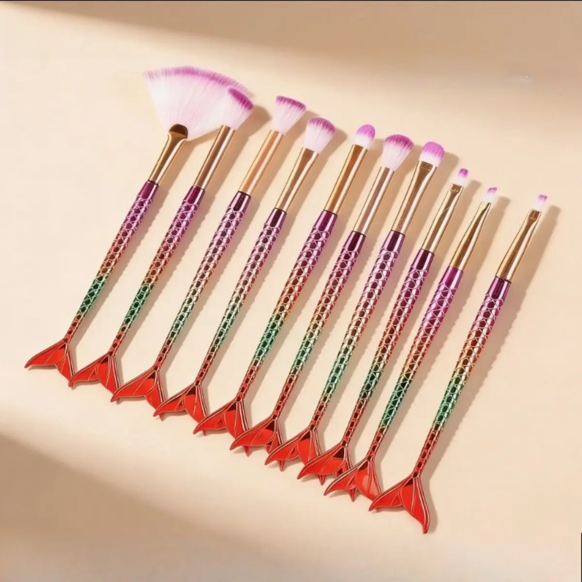 Colorful 3D Electroplated Mermaid Tail Makeup Brush Set, Gradient Eyeshadow Brushes, Cosmetic Tools & Makeup Brushes, Eye Brush Kit