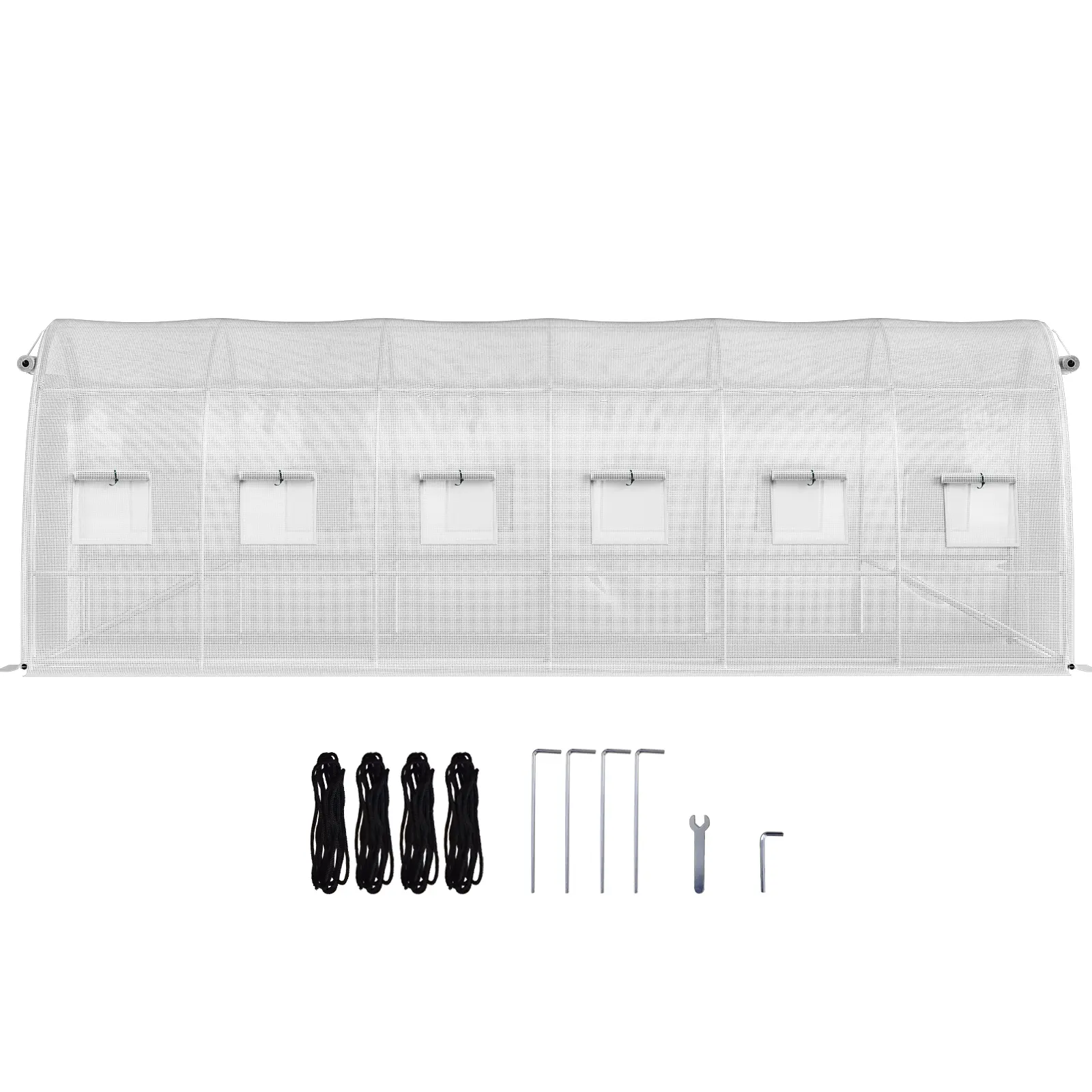20 x 10 x 7 ft Walk-in Tunnel Greenhouse, Portable Plant Hot House with Galvanized Steel Hoops, 3 Top Beams, Diagonal Poles, 2 Zippered Doors & 12 Roll-up Windows, White