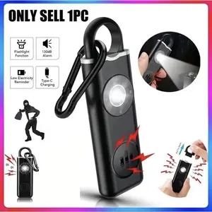 4.Personal Safety Alarm for Women,Student,Older,Rechargeable 130db Siren with Strobe & Steady Light,Pull-Activated Self-Denfense Keychain with Lobster Clasp