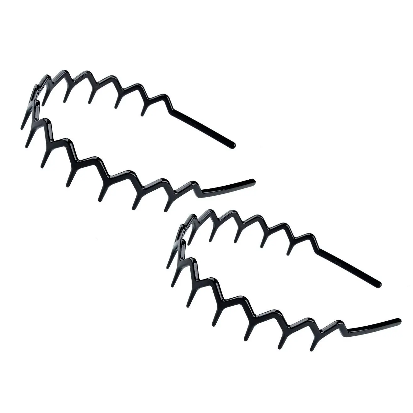 Set of 2 Zig Zag Black Plastic Sharks ToothHair Comb Headband (2 Black Color)