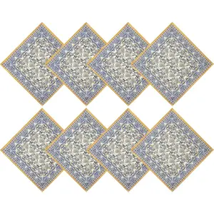Rectangle Fabric Napkins, Set of 8 Napkins, Allure Yellow and Blue Floral Bordered Print, Indoor Outdoor Stain and Water Resistant Napkins, Provence  Country