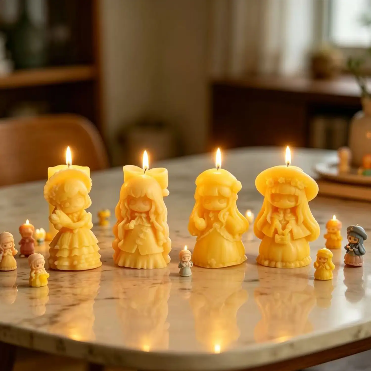 4-Piece Handmade Craft Cartoon Girls Standing Doll Figurine Candles - Mild-Scented, Smooth Aroma, Durable Home Supplies, Room Decoration, Cozy Study Desk Accent, Romantic Birthday Gift