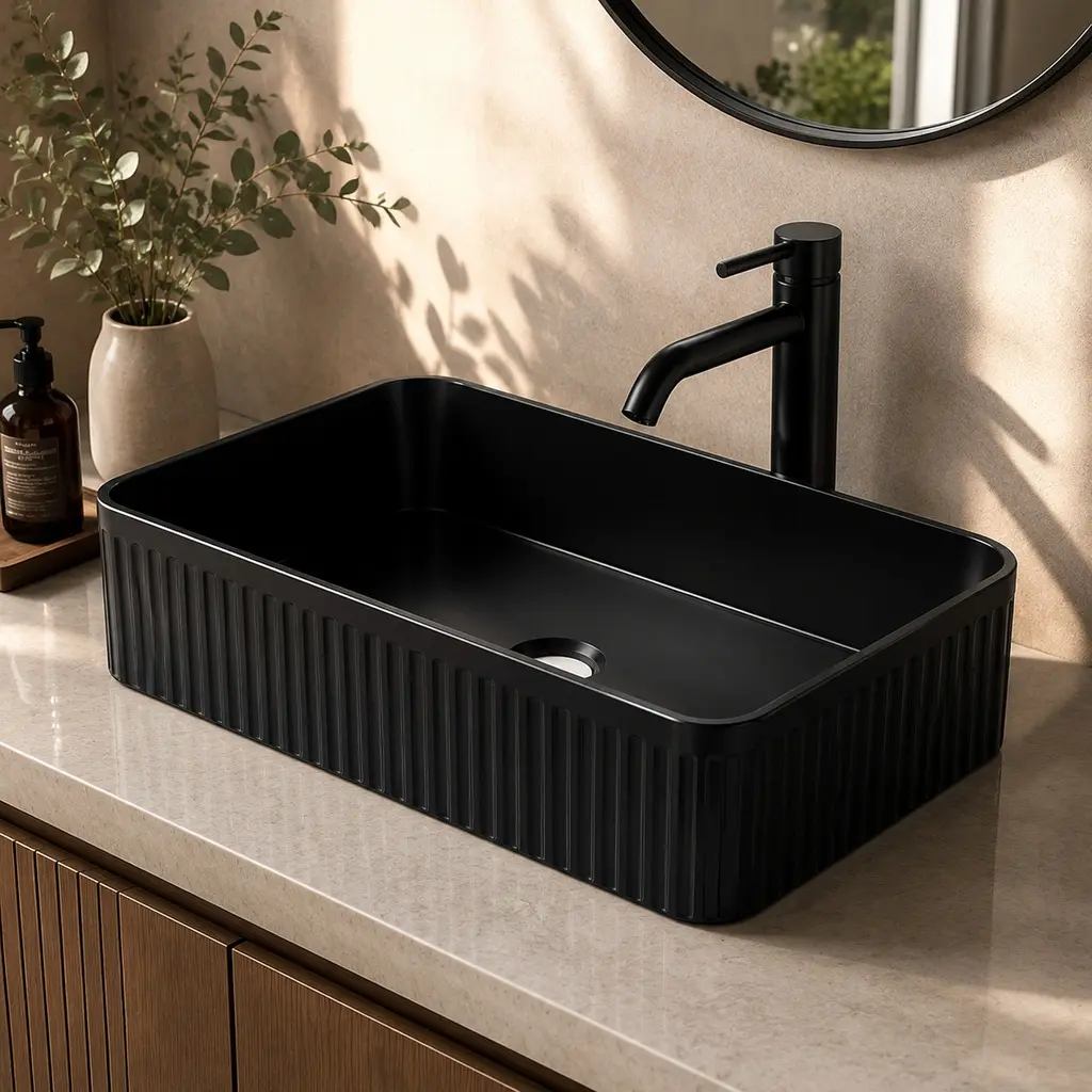 ARCH Glossy Black Ceramic Countertop Vessel Sink, 13.79x19.70x5.12 in Rectangular Above Counter Basin, Modern Bathroom Vanity Single Bowl Lavatory, Stain-Resistant, Heat-Resistant, Easy-Clean Non-Porous Surface, Home, Indoor