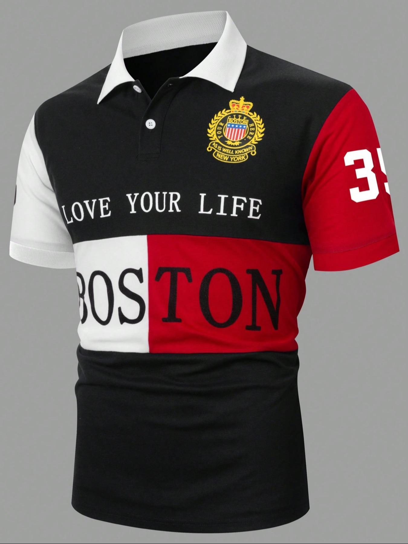 Men's Regular Fit Contrast Trim Polo Shirt, Casual Short Sleeve Collared Top for Summer, Fashion Men's Clothes for Daily Wear, Tropical