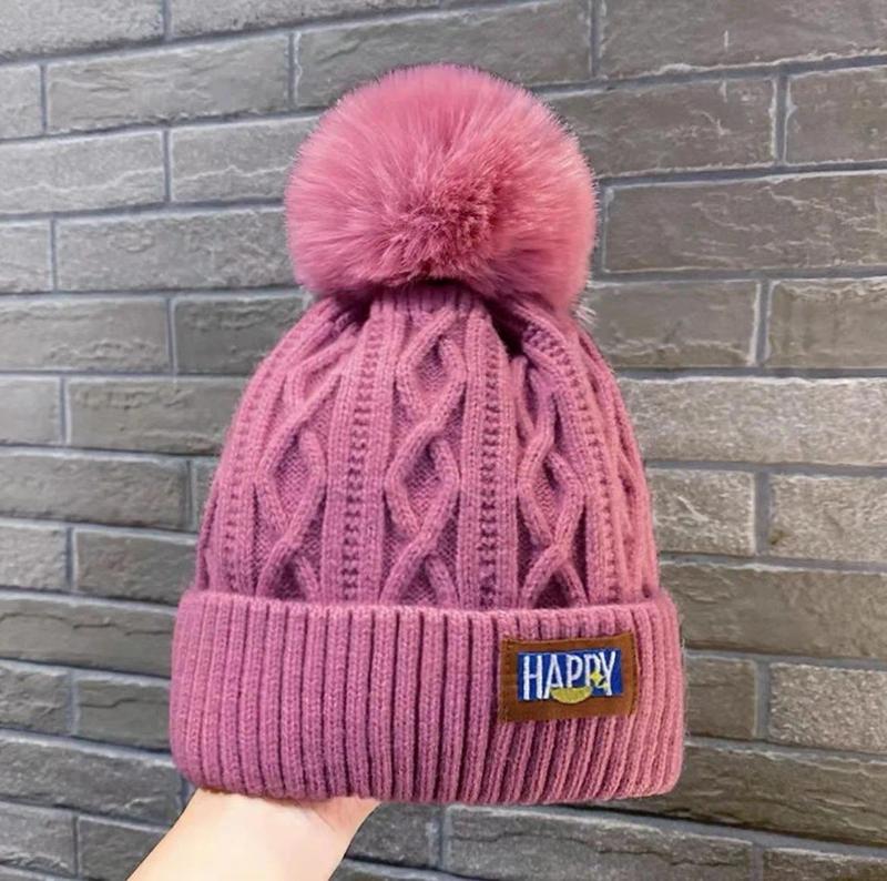 3pcs Autumn and Winter Women's Pompom Knitted Hat Women Solid Color Thicken Plush Beanie Cap Female Autumn Warm Crochet Hats