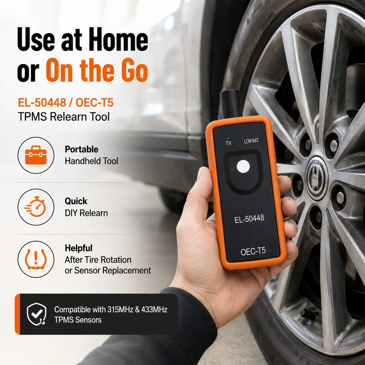 El-50448 Tpms Relearn Tool for Gm Vehicles, 315/433mhz Tire Pressure Monitor Sensor Reset, Oec-T5 Activation Tool, 9v Battery Powered