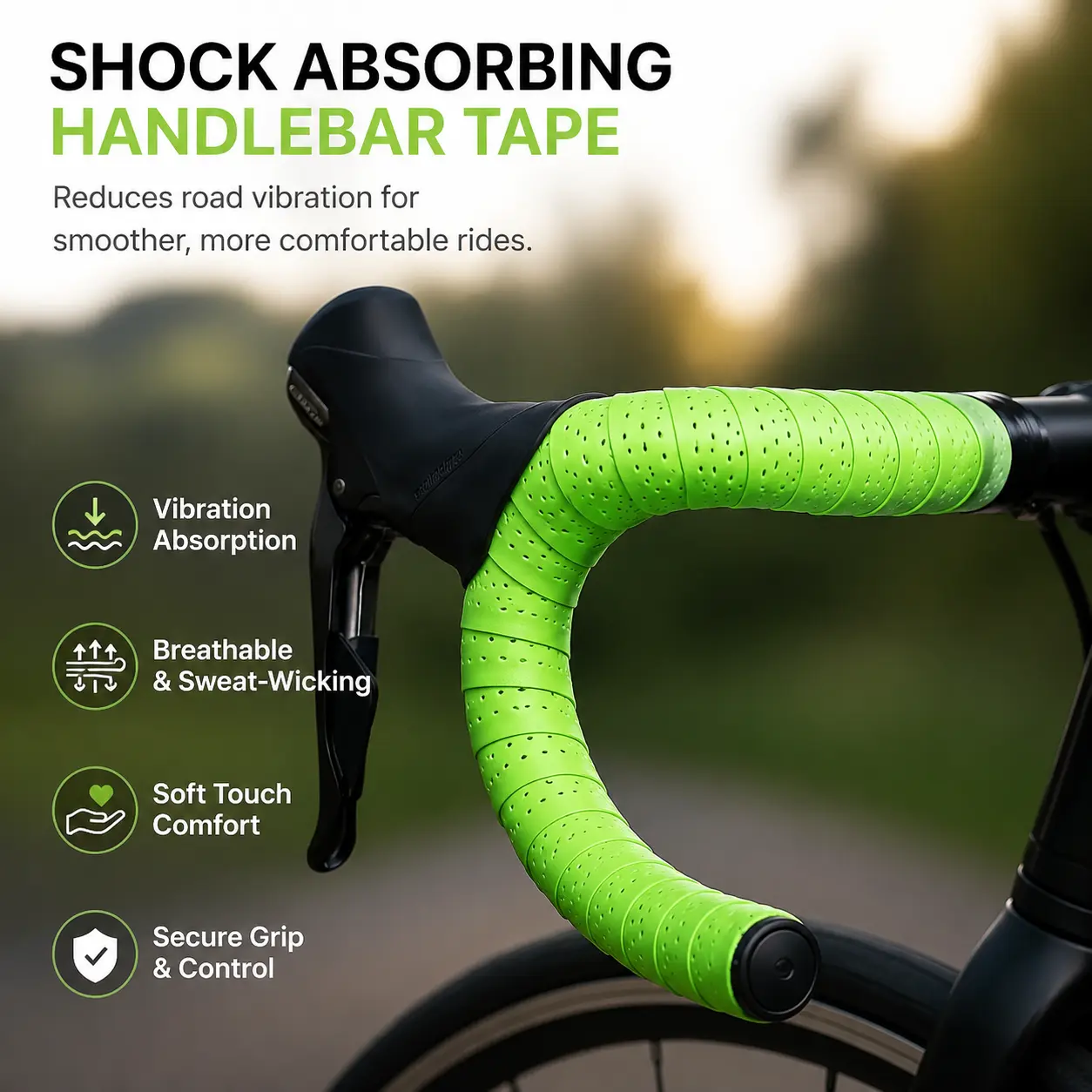 Ultra-Lightweight, Breathable, and Sweat-Resistant Bar Tape for Road Bikes – Non-Slip, Durable, Skin-Friendly Wrap with Dirt-Repellent Surface and Mummy-Style Installation