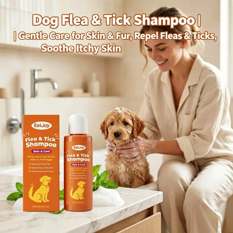 Dog Flea & Tick Shampoo, Gentle Formula Protects Pet Skin, Repels Fleas and Ticks, Soothes Itchy & Irritated Skin, Conditions Pet Fur, Perfect for Daily Pet Grooming